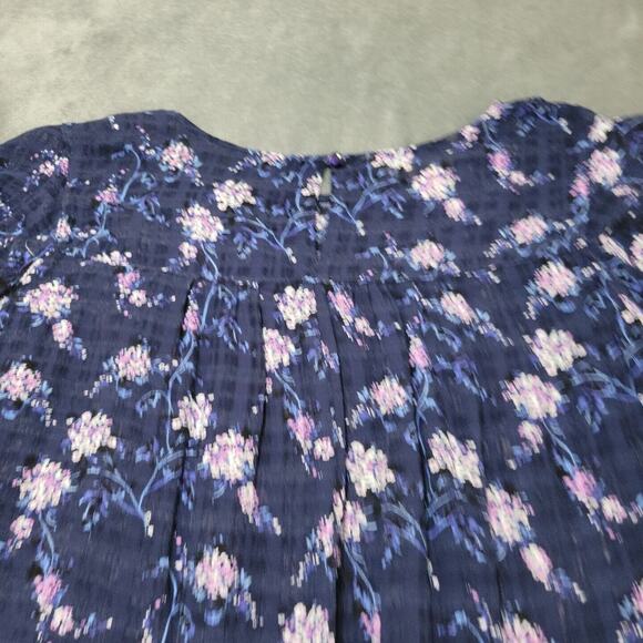 Roebuck & Co Shirt Women Large Blouse Blue Floral Sleeve Button Keyhole Back Top - Picture 7 of 12